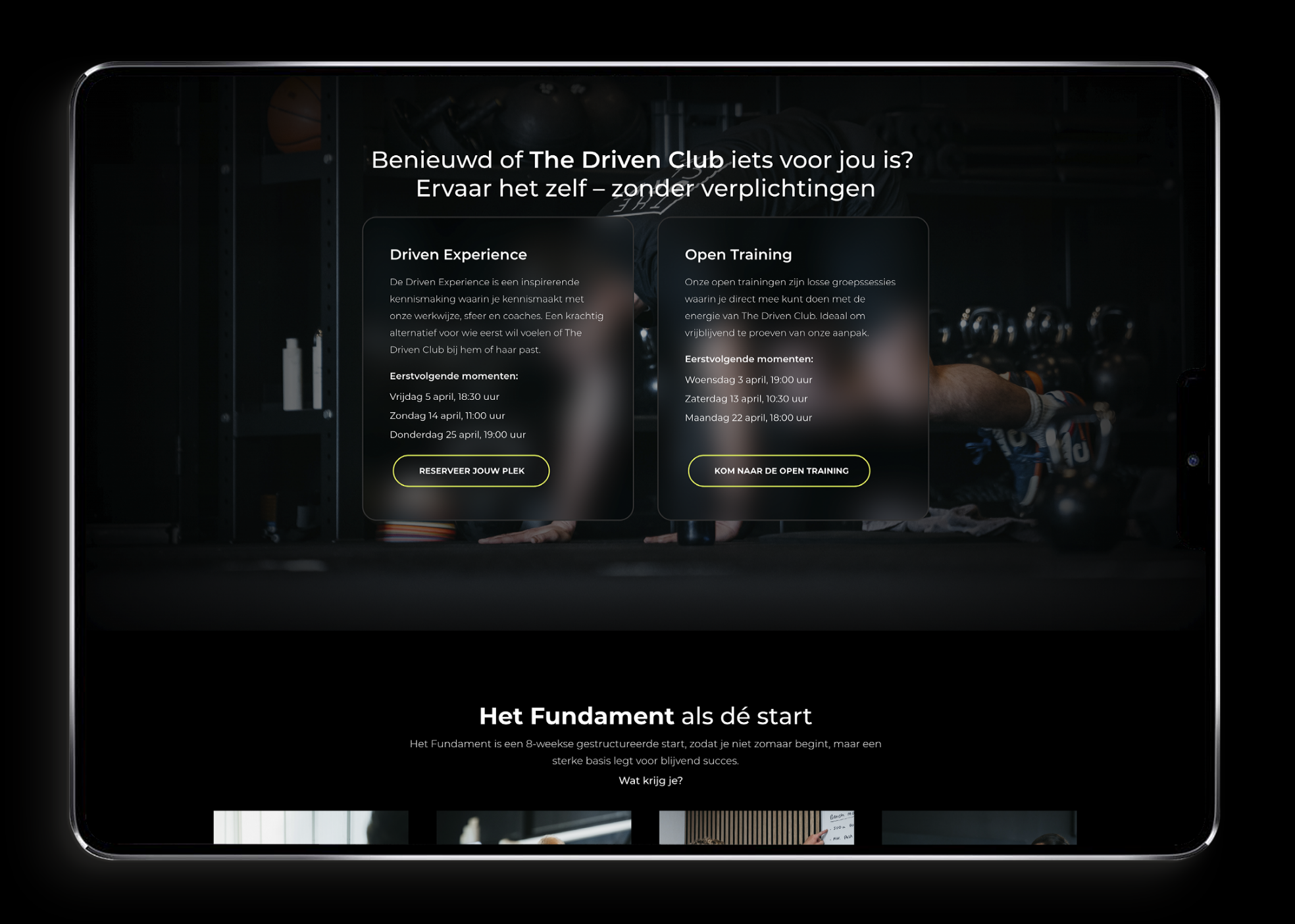 Voorbeeld van een conversiegerichte fitnessmarketing-landingspagina voor The Driven Club